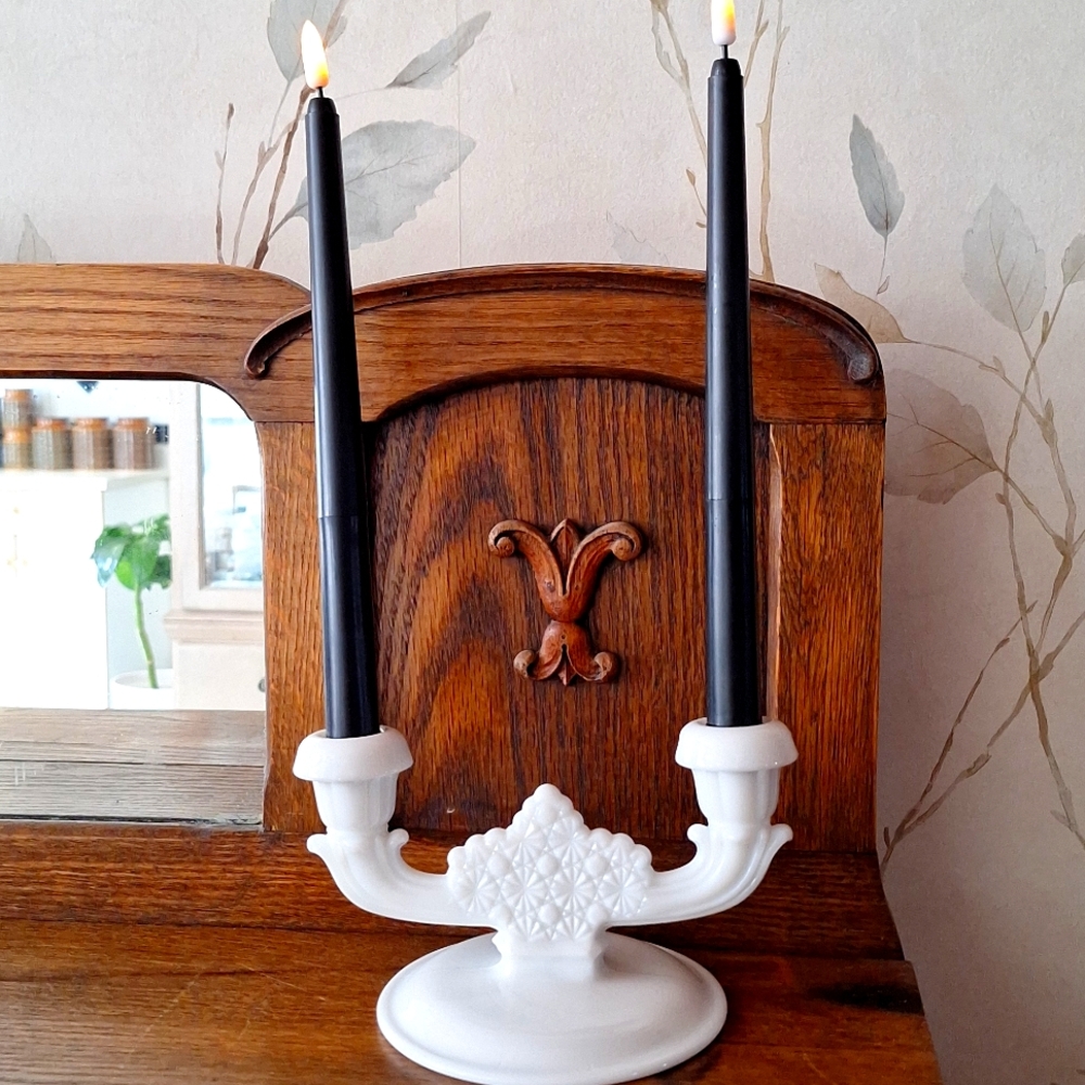 COPY - Fenton Vintage Milk Glass Double Candle Holder